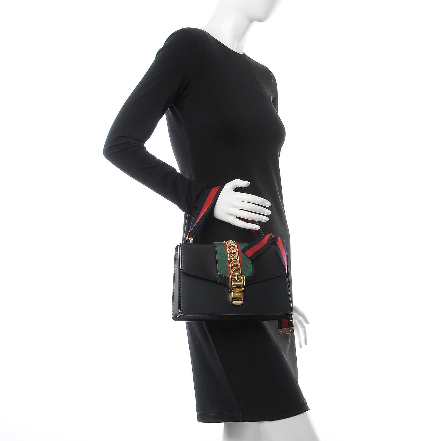 Gucci Calfskin Small Sylvie Shoulder Bag Black 2 of 7