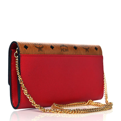 MCM Visetos Calfskin Large Mena Crossbody Wallet On Chain Cognac Ruby Red 2 of 10