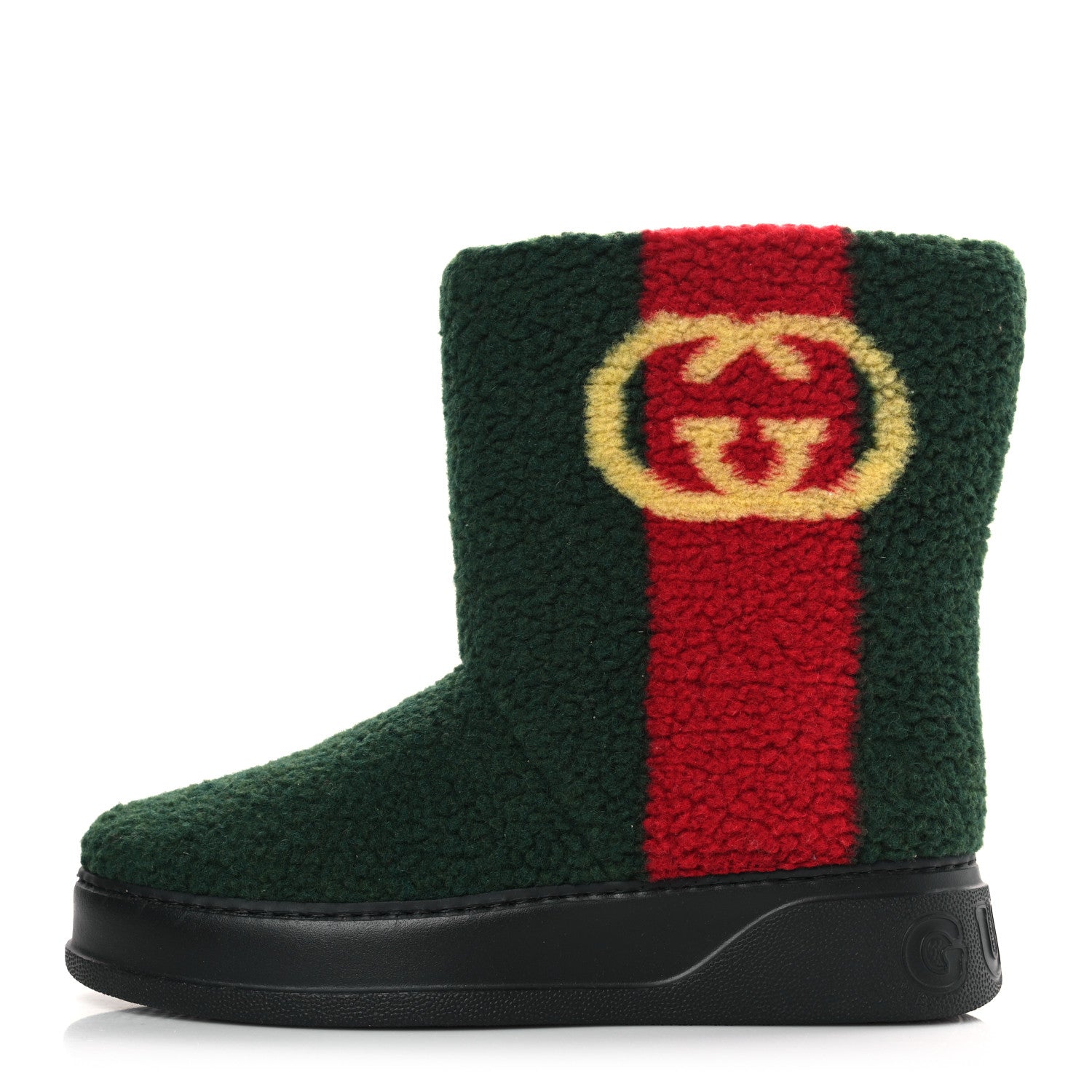 Gucci Auckland Interlock Furry Teddy Ankle Boots 41 Green Red Yellow 1 of 8