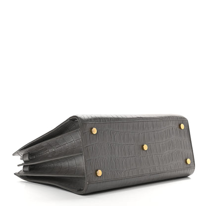 Saint Laurent Calfskin Crocodile Embossed Small Sac De Jour Fog 4 of 12