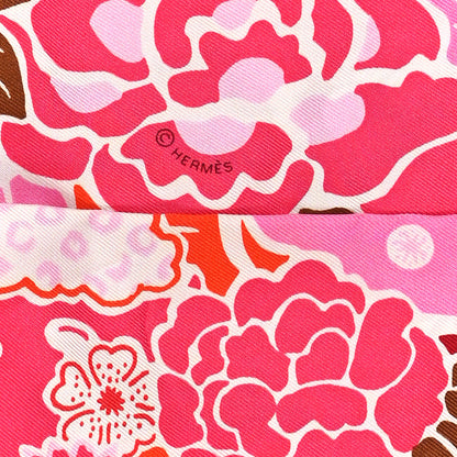 Hermes Silk Bingata Twilly Fuchsia Corail Brun 4 of 4