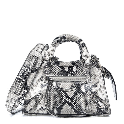 Balenciaga Grained Calfskin Snake Effect Neo Classic Silver Hardware Mini City Black White 1 of 7