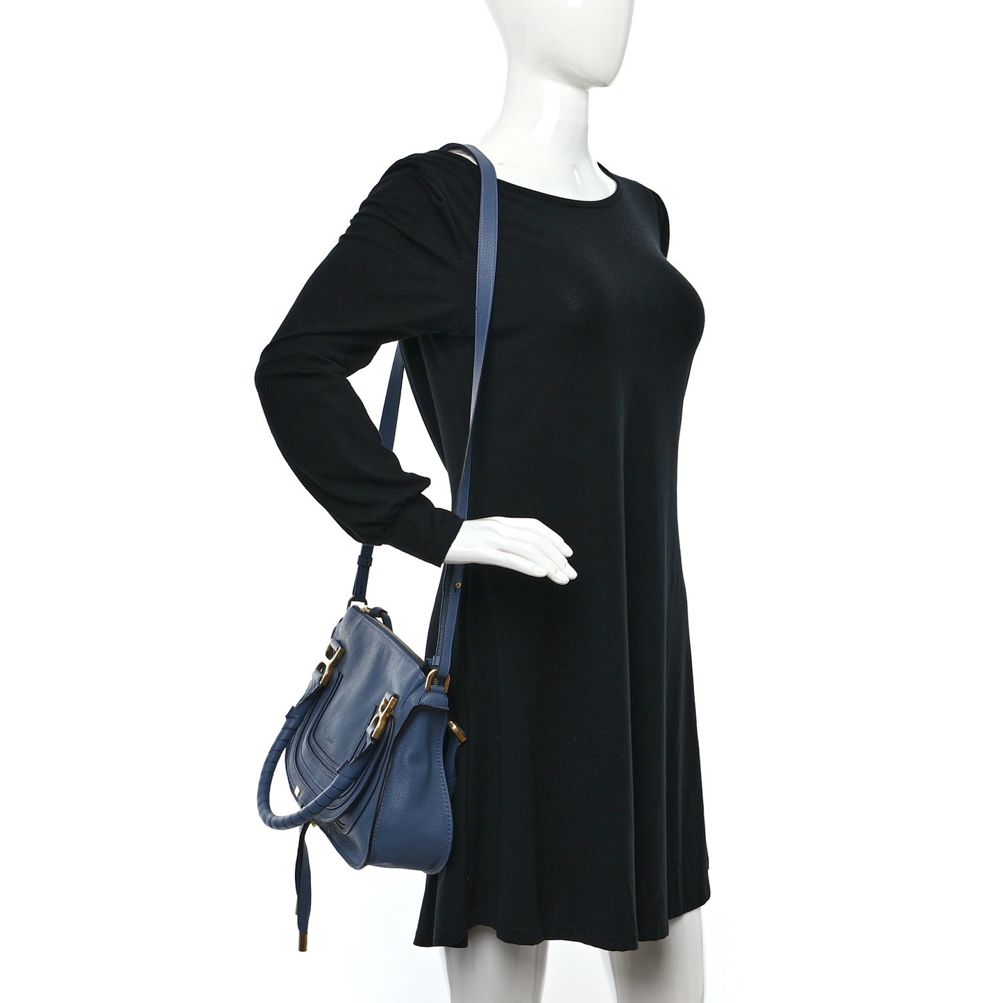 Calfskin Small Marcie Satchel Shady Cobalt