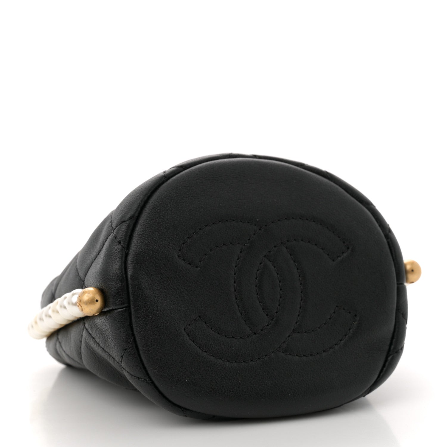 Chanel Calfskin Quilted Pearl Mini About Pearls Drawstring Bucket Bag Black 4 of 10