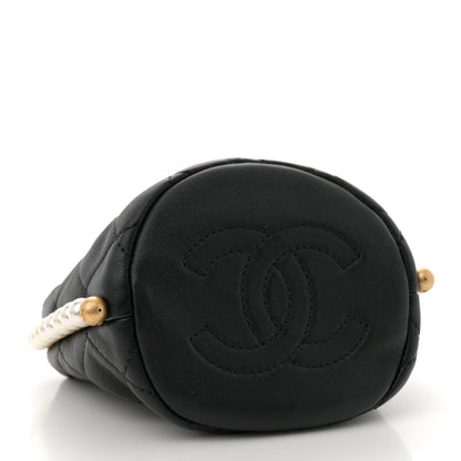 Chanel Calfskin Quilted Pearl Mini About Pearls Drawstring Bucket Bag Black 4 of 10