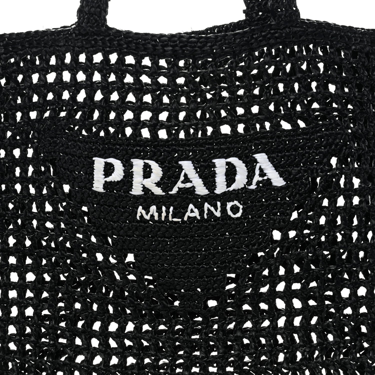Prada Yarn Raffia Effect Crochet Logo Embroidered Tote Bag Black 8 of 10