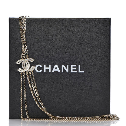 Chanel Multi Strand Chain Baguette Crystal CC Necklace Gold 6 of 6