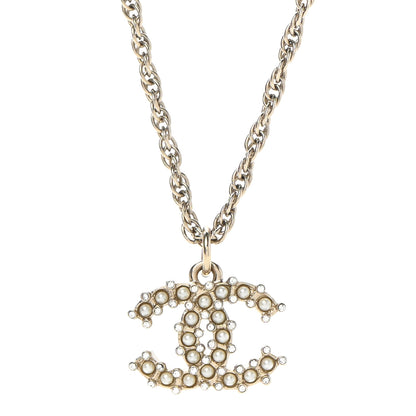 Chanel Pearl Crystal Snow Splash CC Pendant Necklace Light Gold 4 of 6