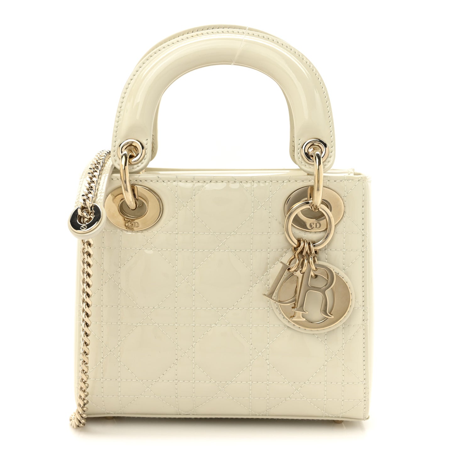 Patent Cannage Mini Lady Dior Ivory