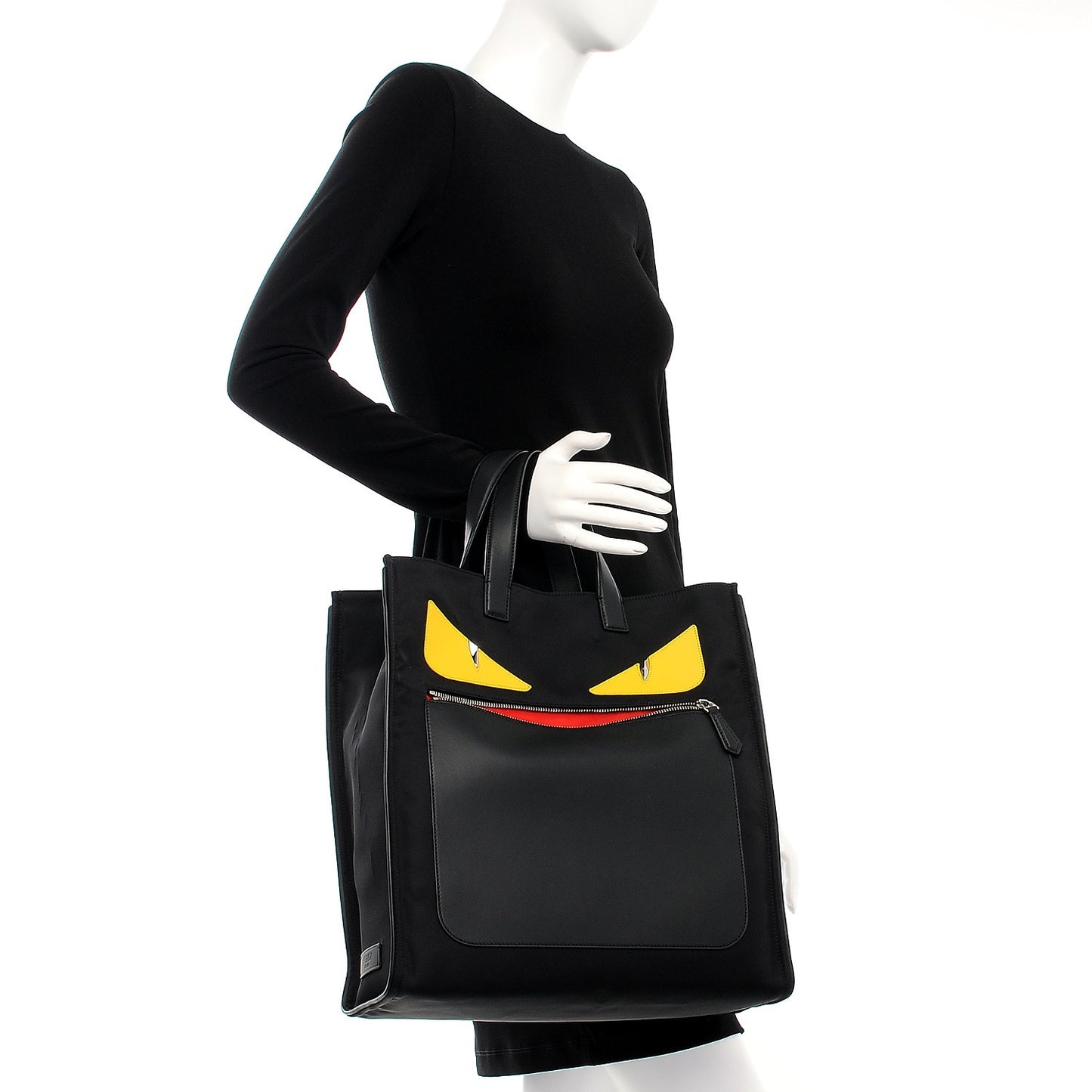 Nylon Vitello Century Dolce Monster Eyes Tote Black Sunflower
