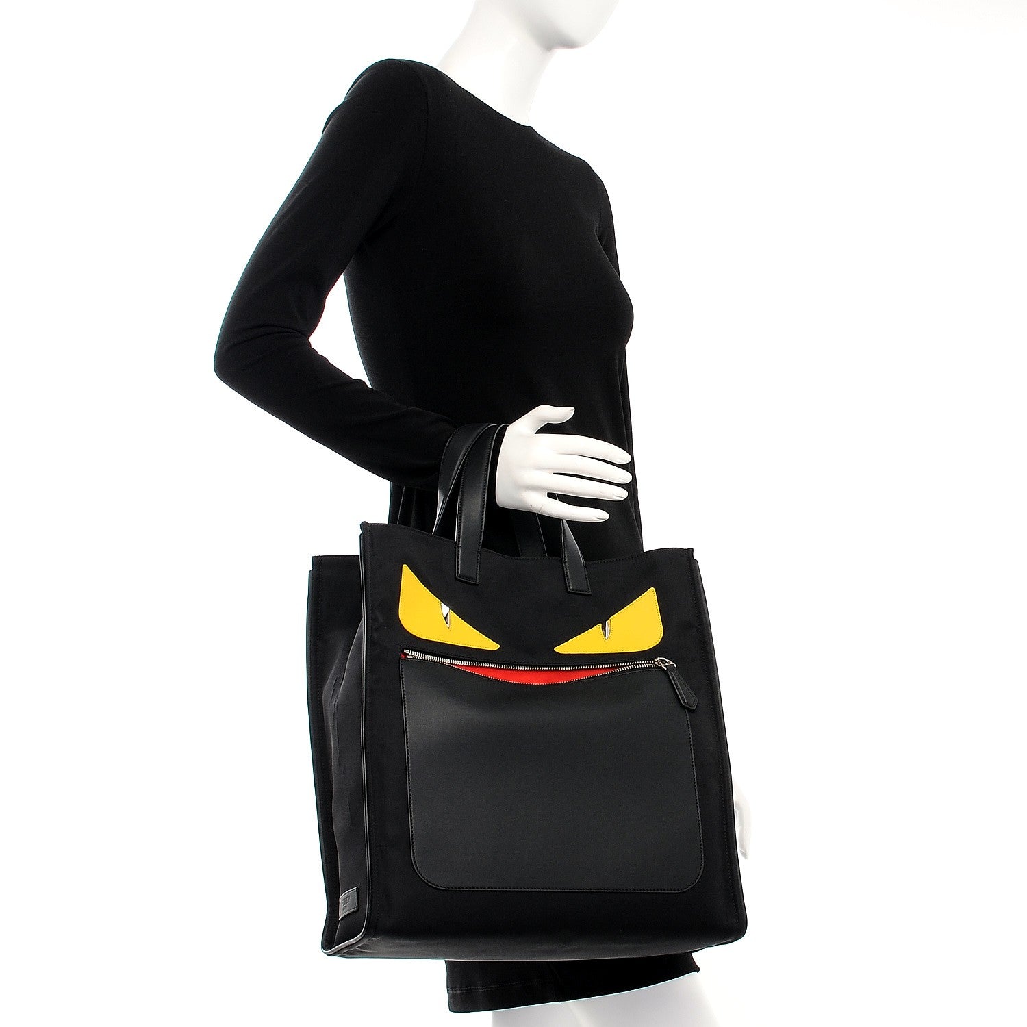 Fendi Nylon Vitello Century Dolce Monster Eyes Tote Black Sunflower 2 of 9