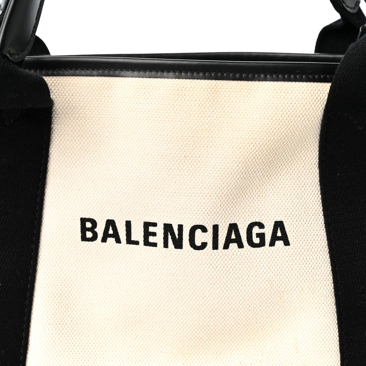 Balenciaga Cotton Canvas Satin Calfskin S Navy Cabas Natural Black 7 of 11