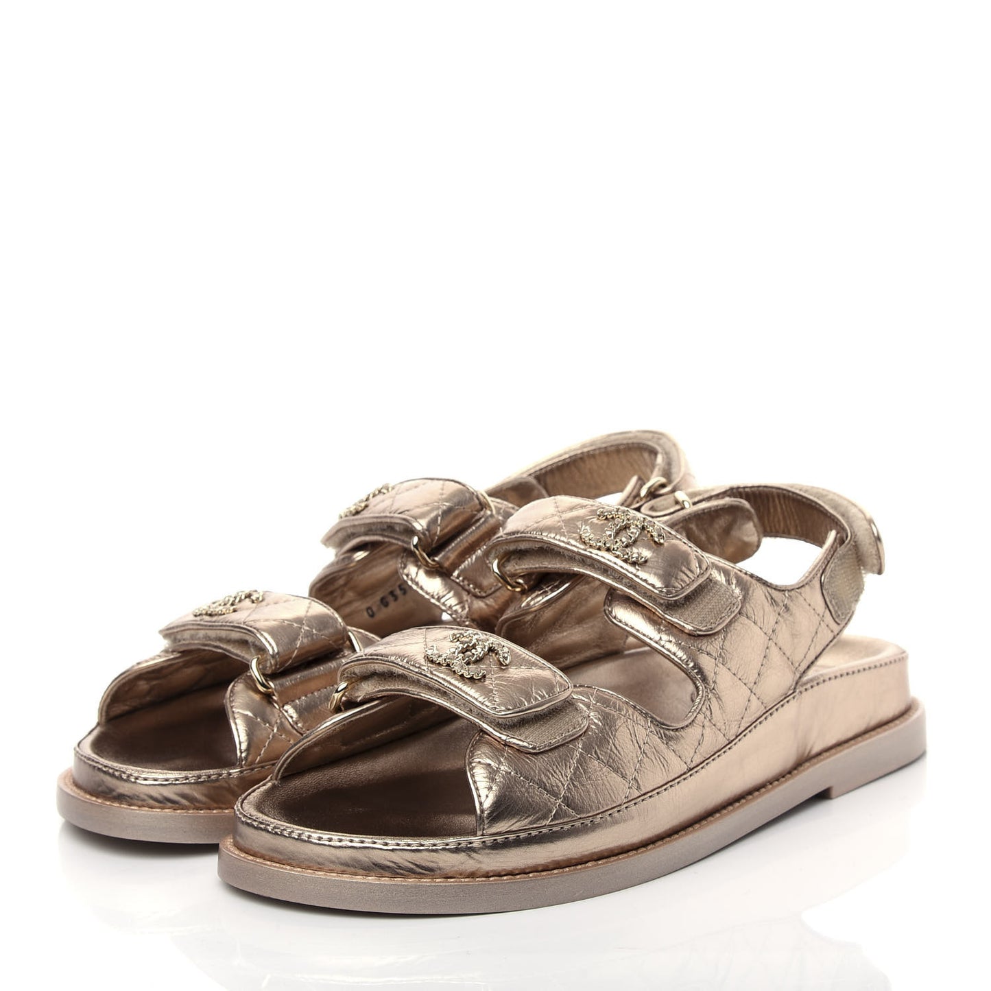 Iridescent Lambskin Velcro Dad Sandals 35.5 Light Bronze
