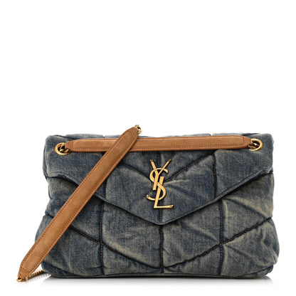 Saint Laurent Denim Quilted Small Loulou Puffer Monogram Chain Satchel Blue Cinnamon 1 of 11
