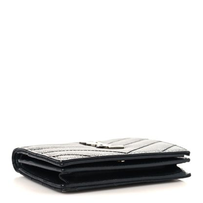 Saint Laurent Grain De Poudre Matelasse Chevron Monogram Card Case Black 4 of 7