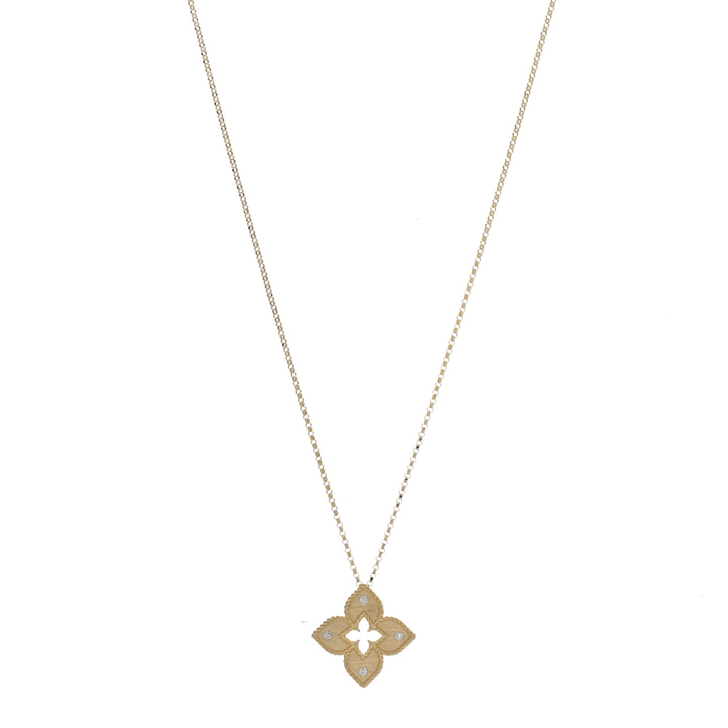 18K Yellow Gold Diamond Medium Venetian Princess Flower Pendant Necklace