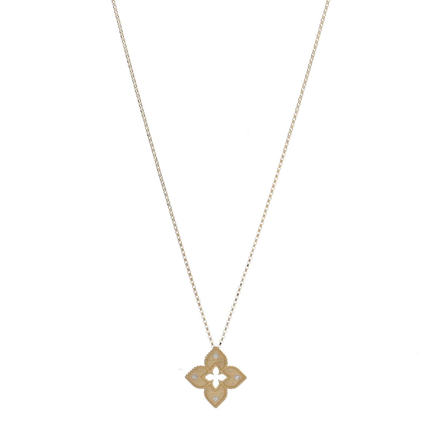 Roberto Coin 18K Yellow Gold Diamond Medium Venetian Princess Flower Pendant Necklace 1 of 4