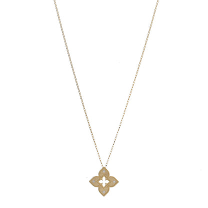 Roberto Coin 18K Yellow Gold Diamond Medium Venetian Princess Flower Pendant Necklace 1 of 4