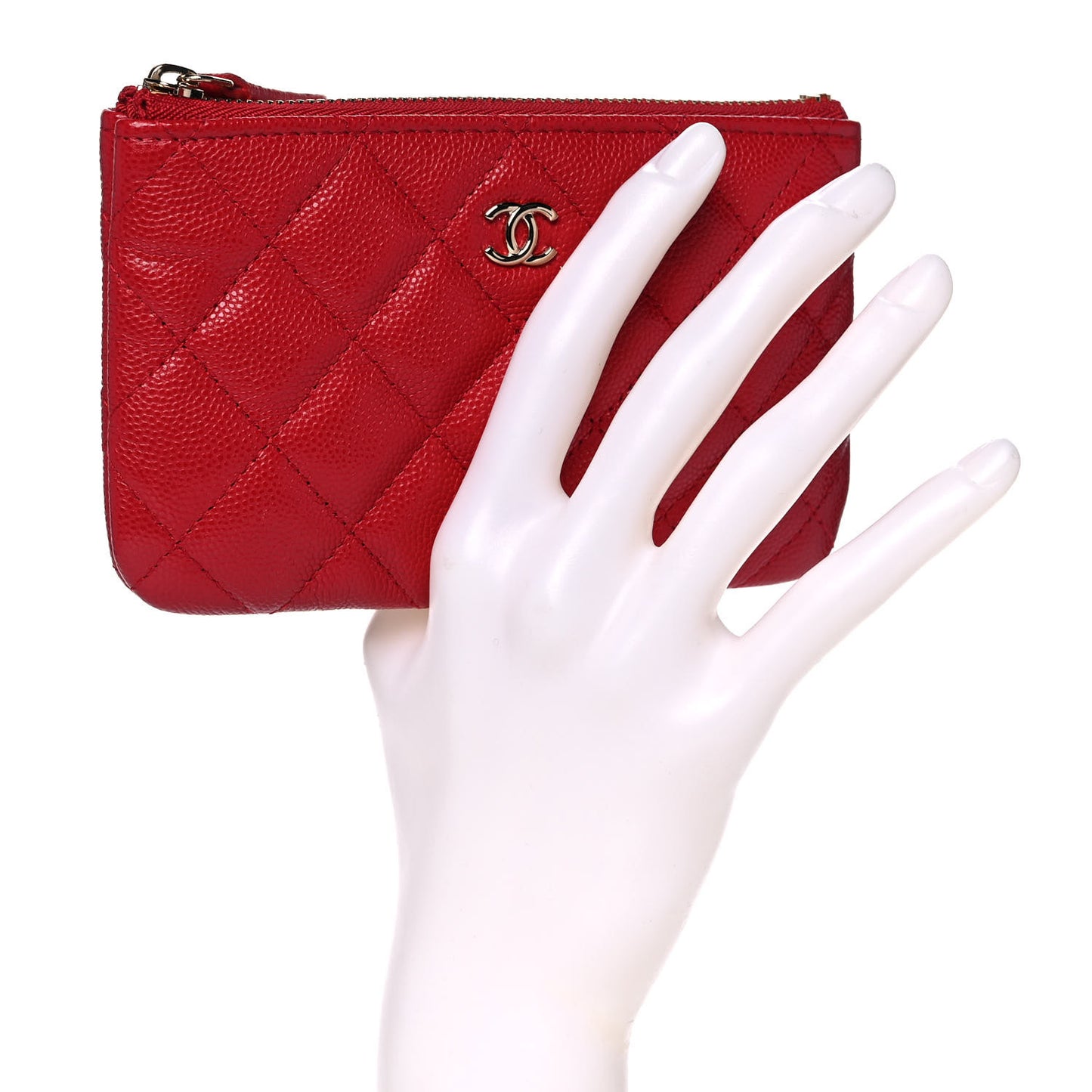 Caviar Quilted Small Cosmetic Case Red