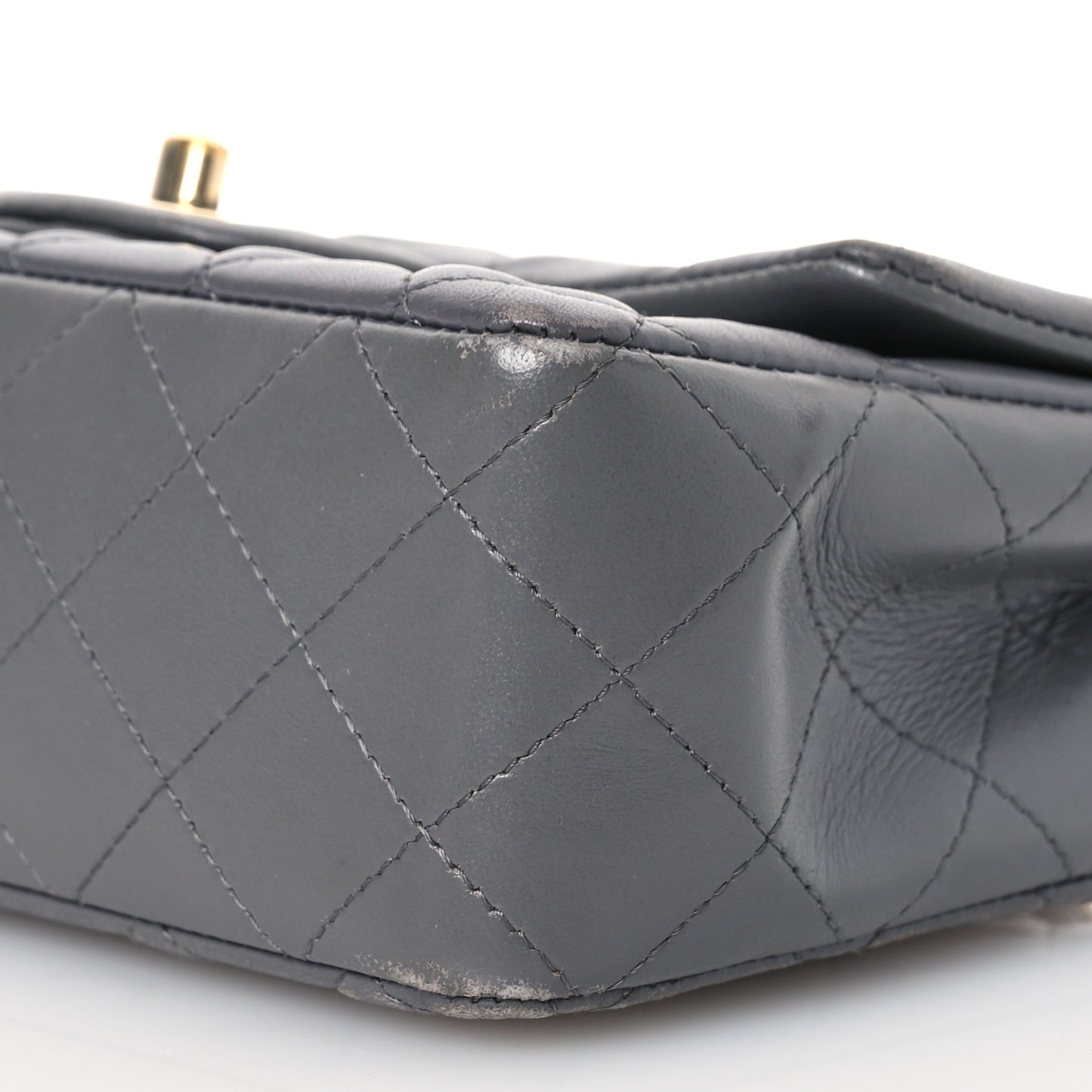 Lambskin Quilted Mini Rectangular Flap Dark Grey