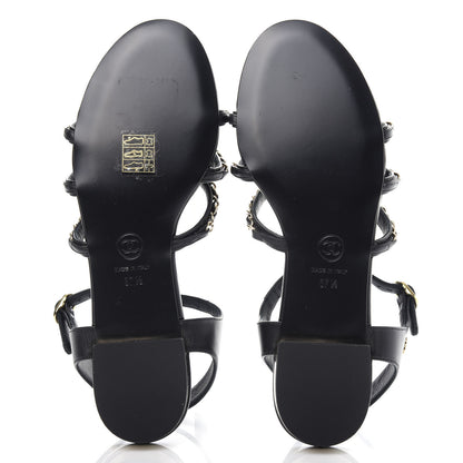 Chanel Lambskin CC Chain Sandals 37.5 Black 6 of 11