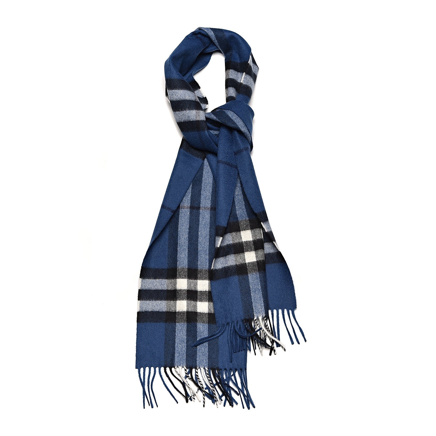 Burberry Cashmere Giant Check Fringe Scarf Blue 2 of 5