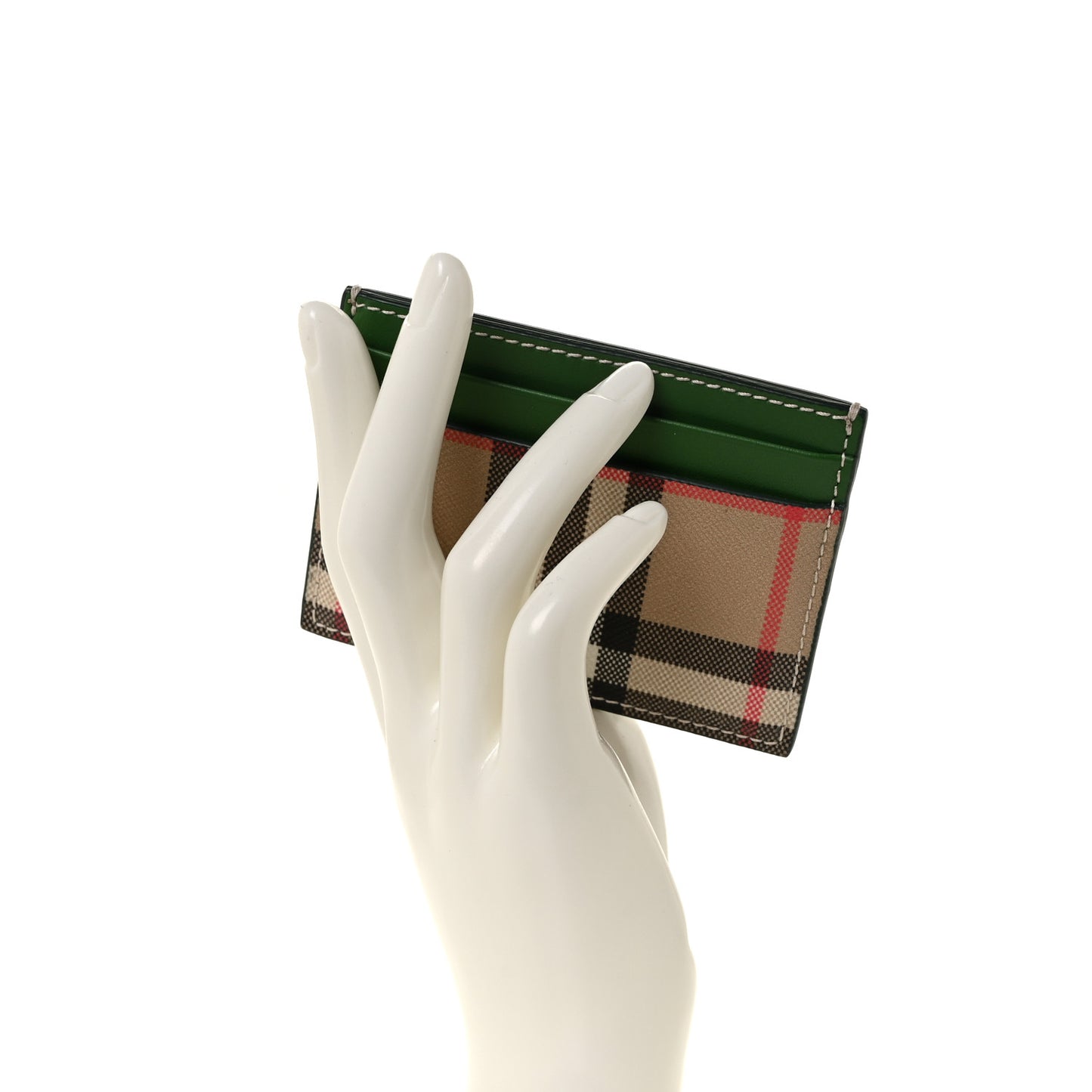 Vintage Check Calfskin Card Case Ivy Green