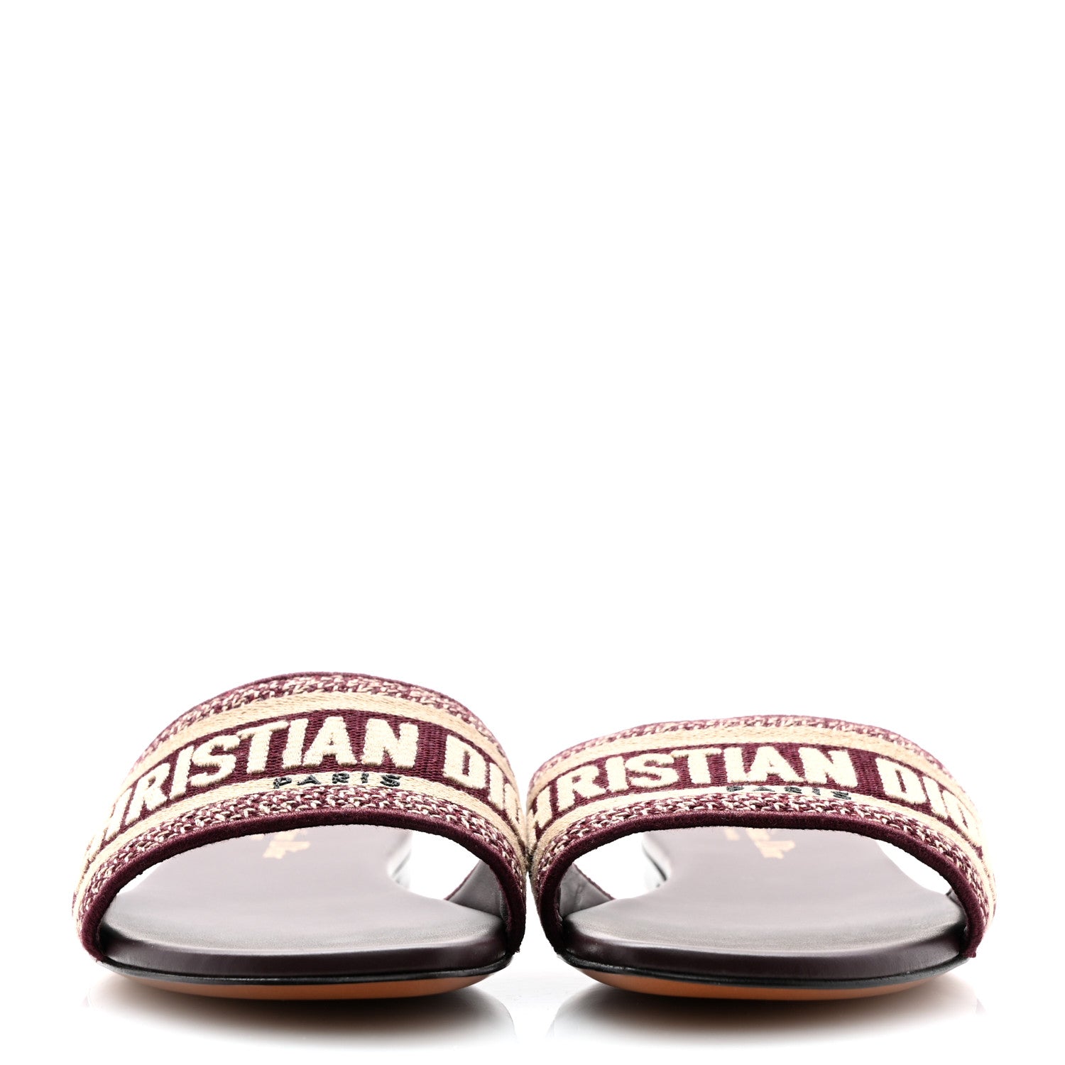Christian Dior Canvas Embroidered Dway Mules Slide Sandals 37.5 Burgundy 3 of 9