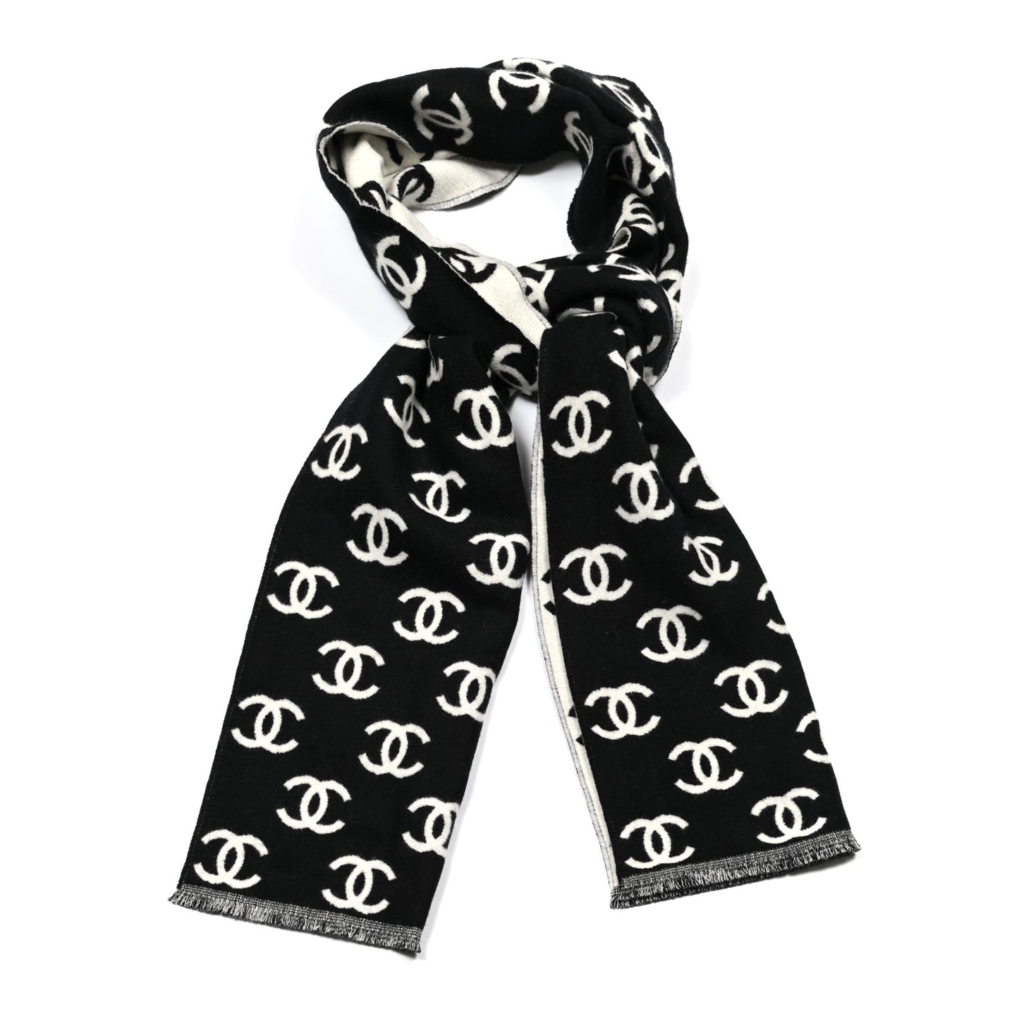 Wool Cashmere CC Scarf Black White