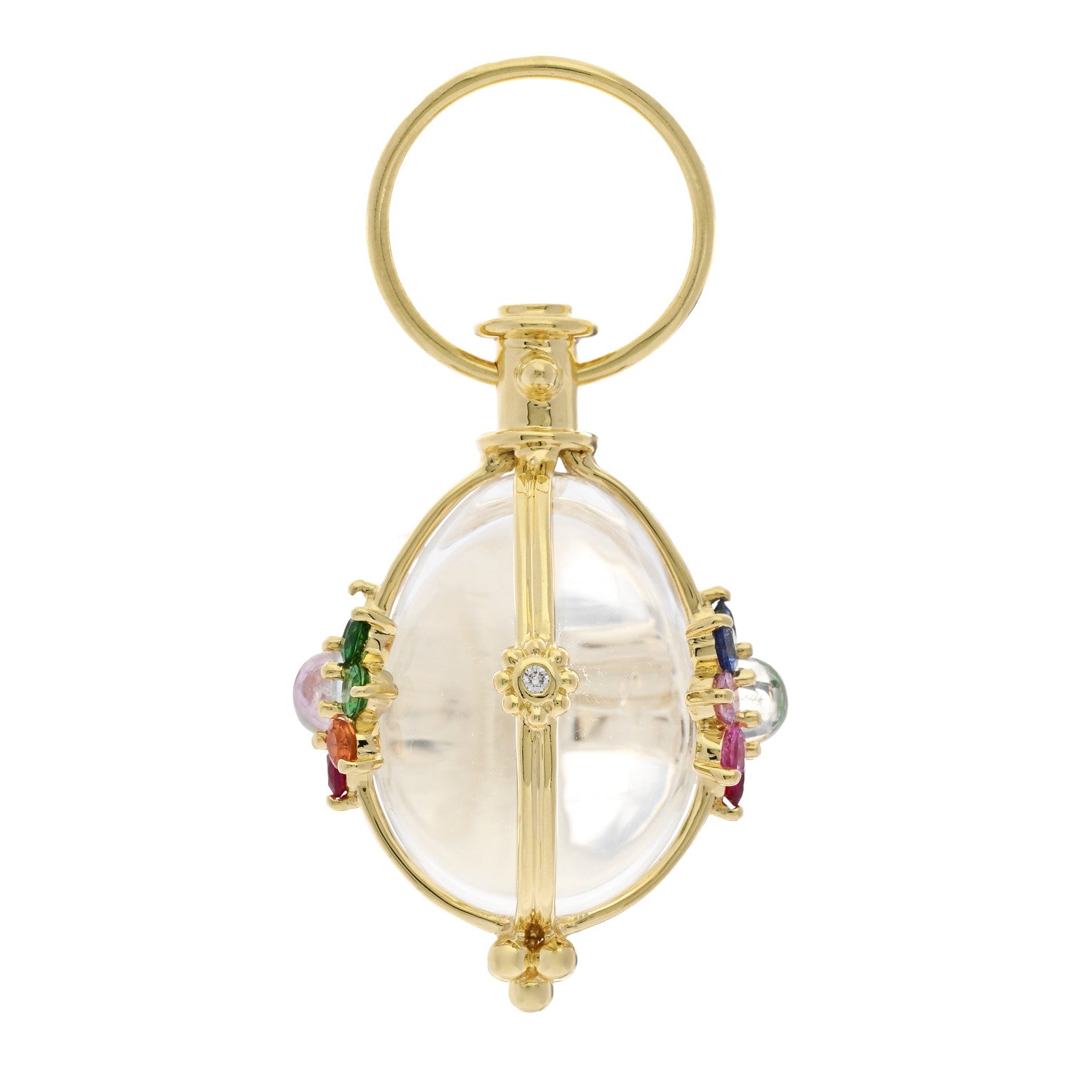 Temple St. Clair 18K Yellow Gold Diamond Rock Crystal Multi Gemstone Floral Amulet Pendant 3 of 4
