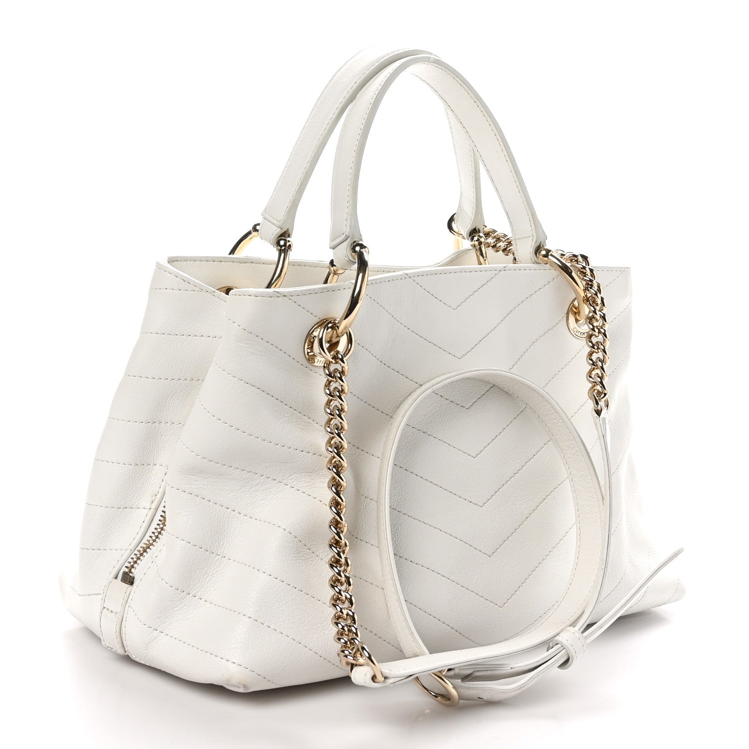 Chanel Calfskin Stitched Large Chevron Chic Shopping Bag White 3 of 12