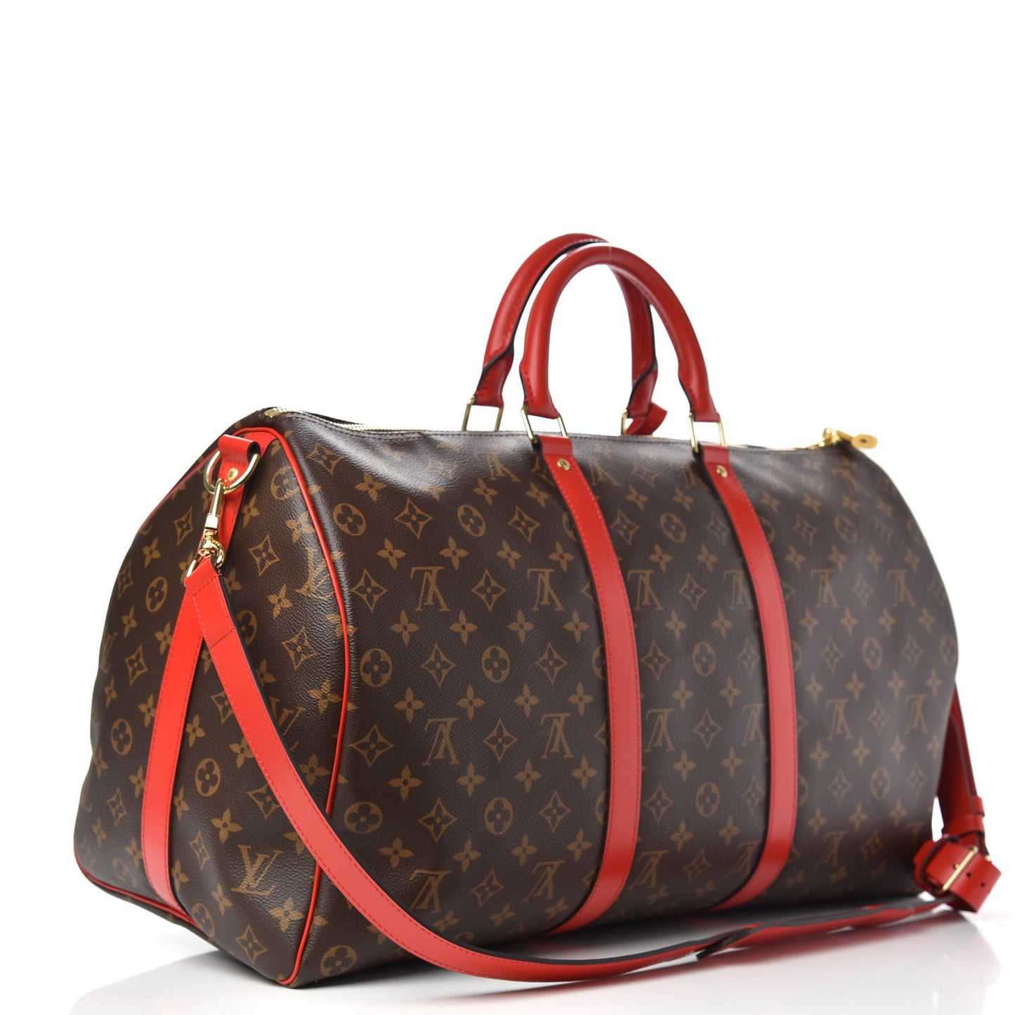 Calfskin Monogram Keepall Bandouliere 50 Coquelicot