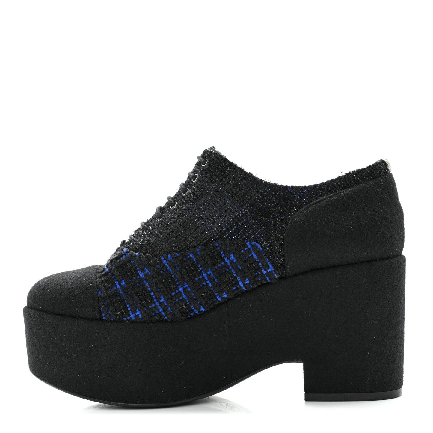 Tweed Lace Up Platform Oxfords 38 Black Blue
