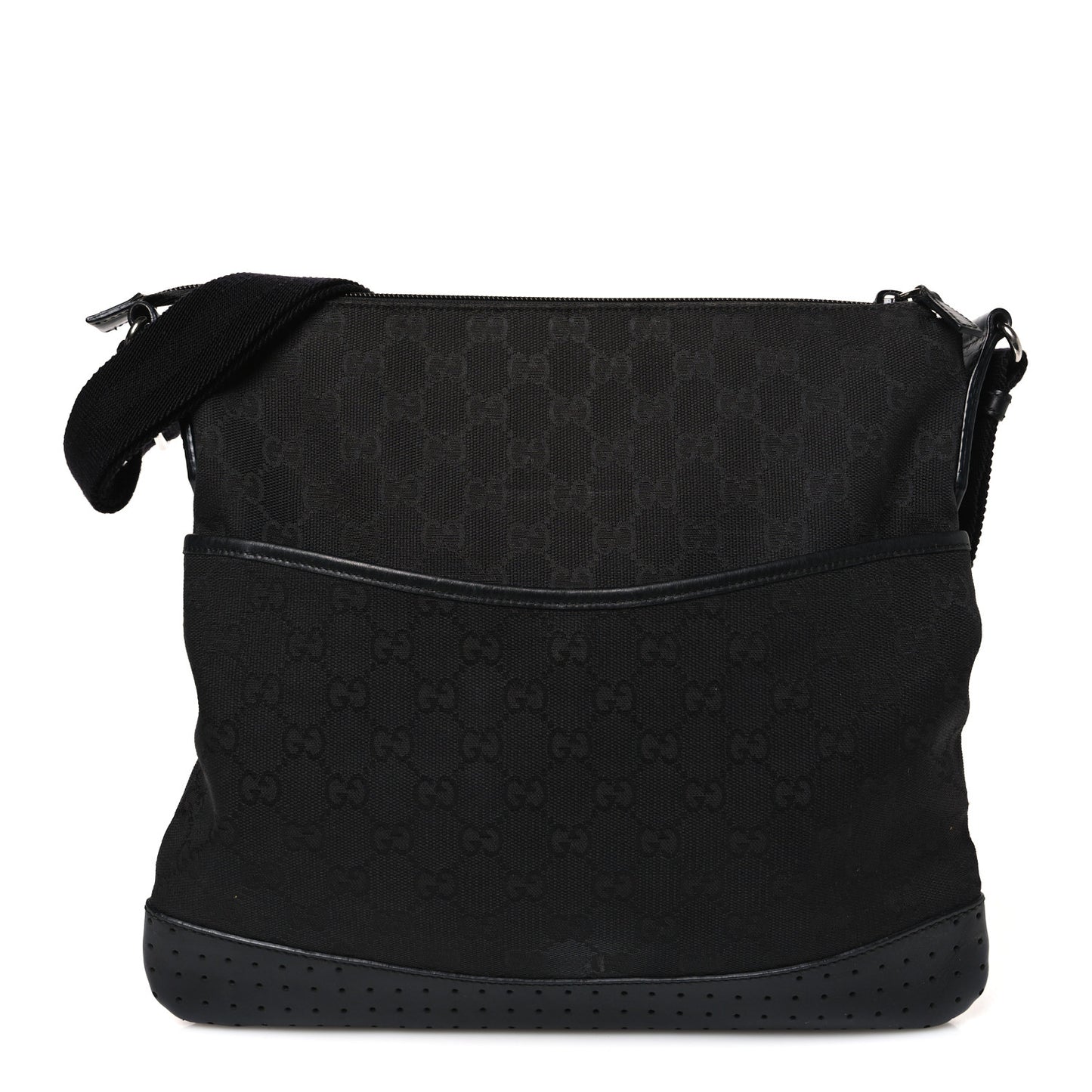 Monogram Calfskin Perforated Medium Flat Messenger Bag Black
