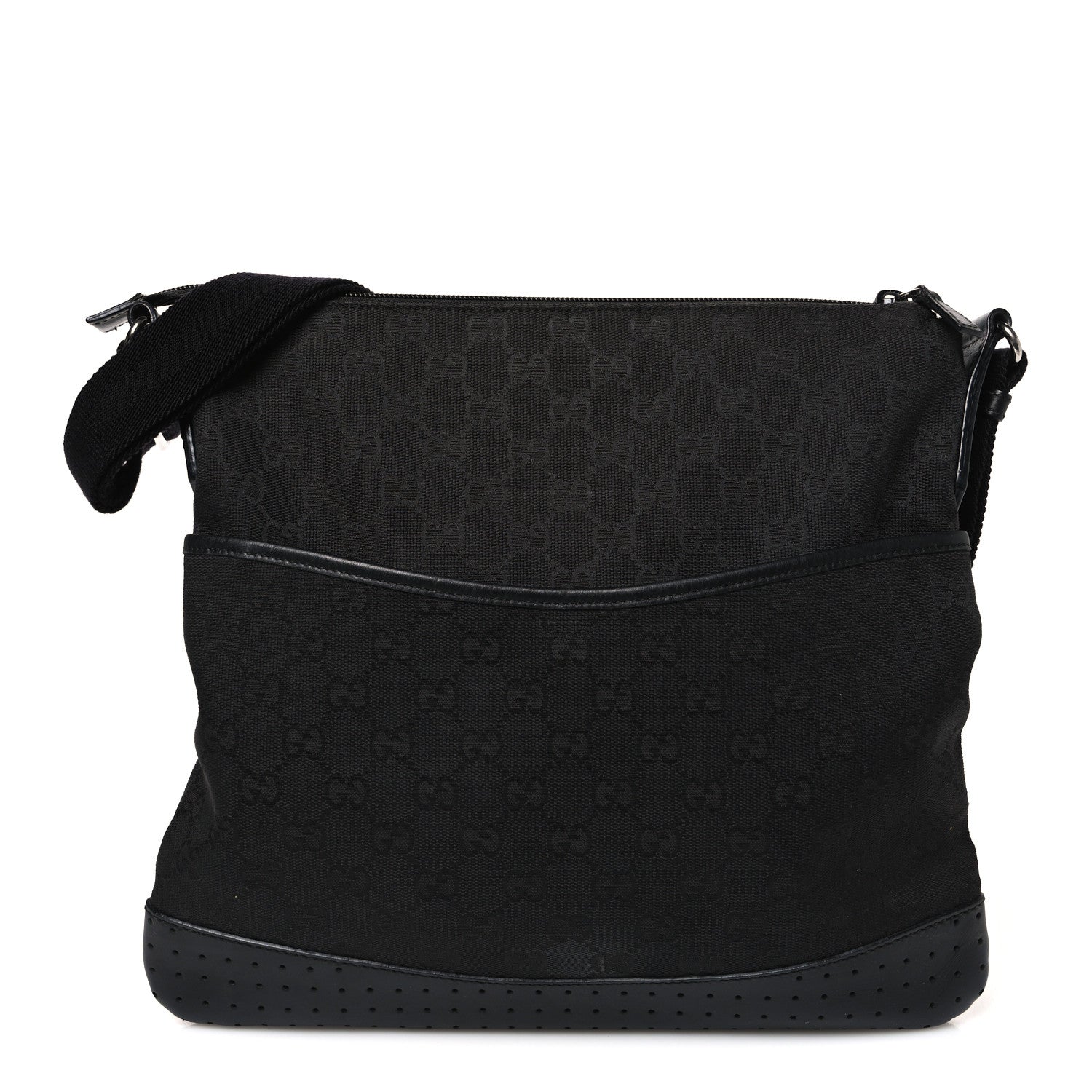 Gucci Monogram Calfskin Perforated Medium Flat Messenger Bag Black 1 of 10