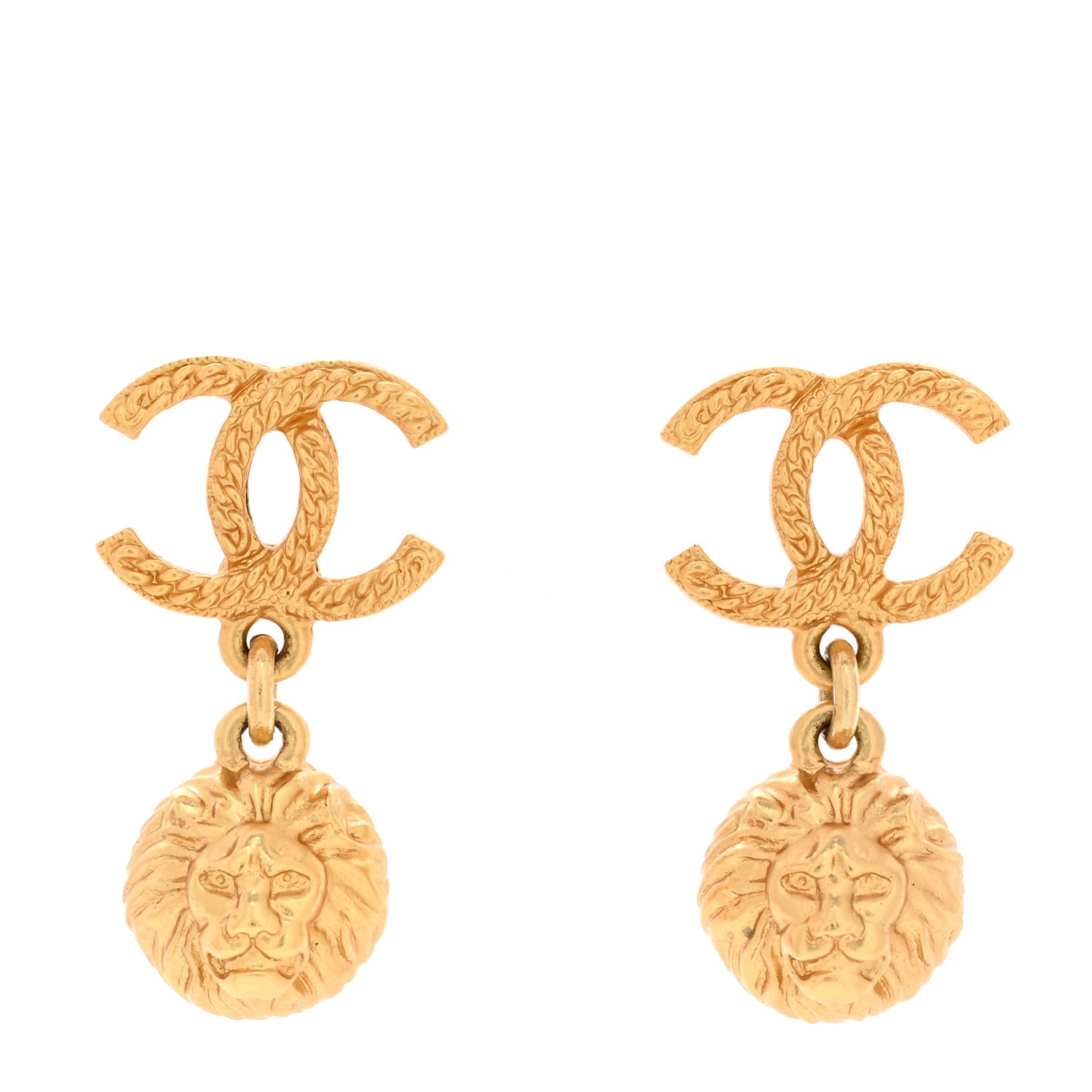 Chanel Metal CC Lion Earrings Gold 1 of 5
