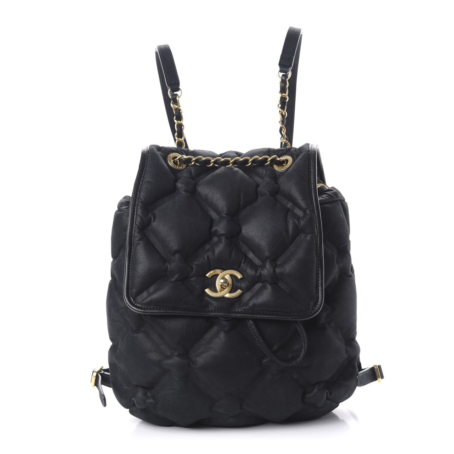 Iridescent Calfskin Quilted Chesterfield Backpack Black