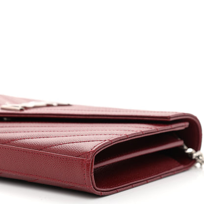 Saint Laurent Grain De Poudre Matelasse Chevron Monogram Chain Wallet Palissandre 9 of 11