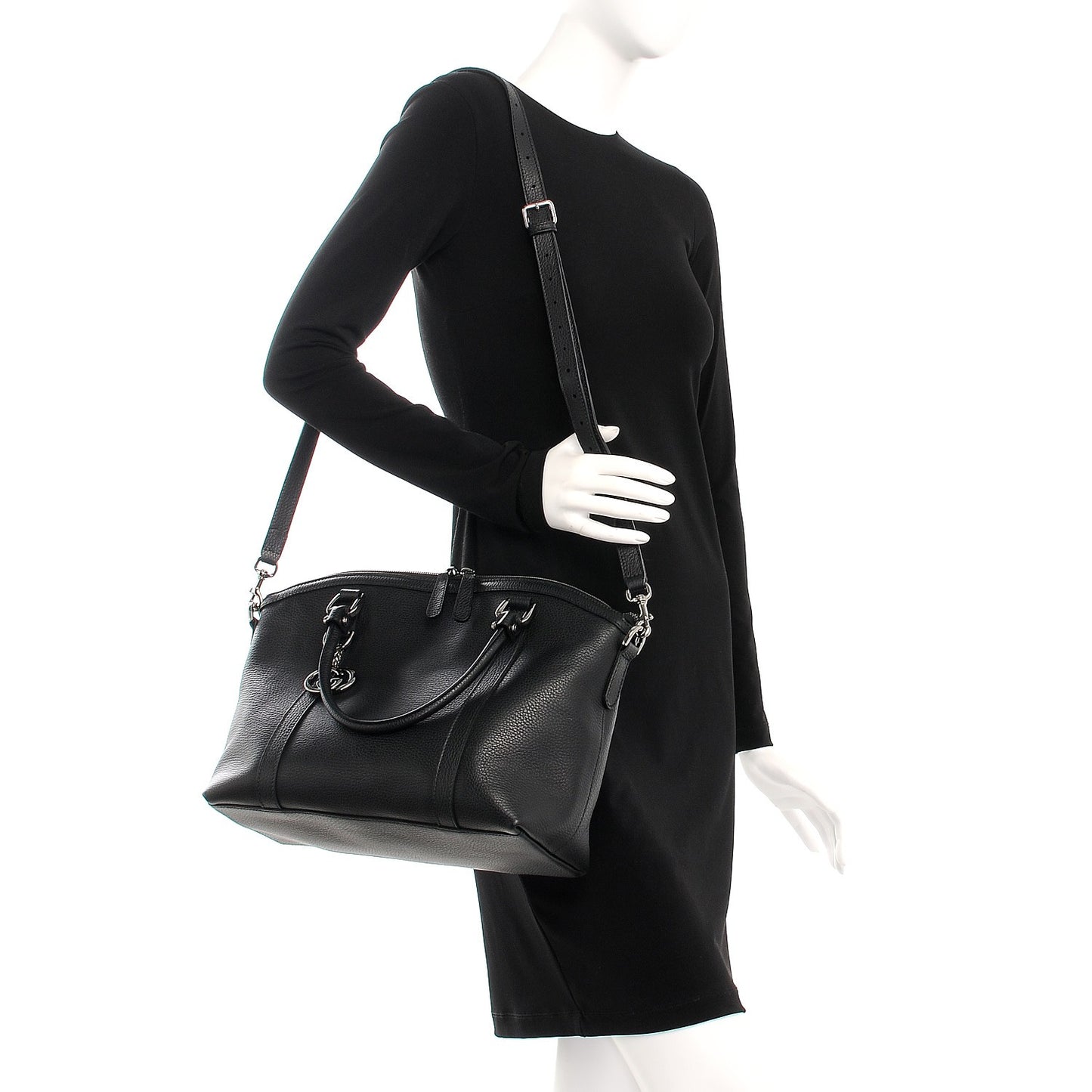 Pebbled Calfskin Medium GG Charm Dome Satchel Black