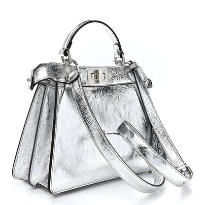 Fendi Rock Millenium Laminata Small Peekaboo I SEE U Satchel Argento 3 of 16