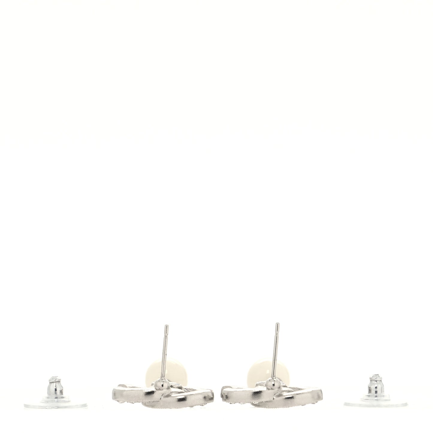 Crystal Bead CC Drop Earrings Silver White