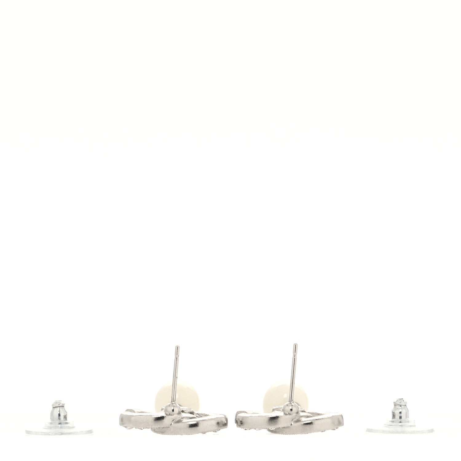 Chanel Crystal Bead CC Drop Earrings Silver White 3 of 4