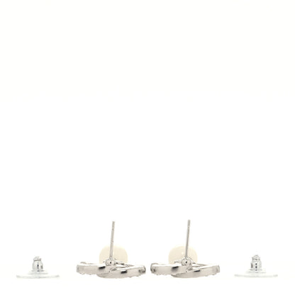 Chanel Crystal Bead CC Drop Earrings Silver White 3 of 4