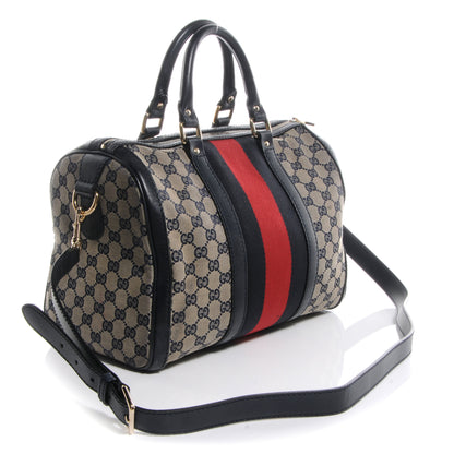 Gucci Monogram Selleria Calfskin Vintage Web Medium Boston Beige Blue 3 of 8