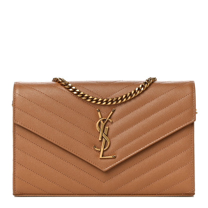 Saint Laurent Grain De Poudre Matelasse Chevron Monogram Chain Wallet Dune 1 of 9