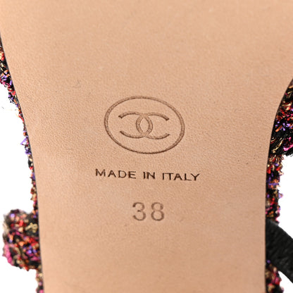 Chanel Tweed Grosgrain Cap Toe CC Slingback Pumps 38 Pink Black 6 of 13