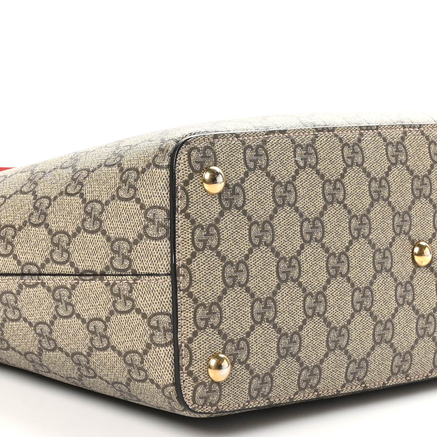 Gucci GG Supreme Monogram Medium Zippered Bucket Tote Beige Hibiscus Red New Rosette 9 of 11