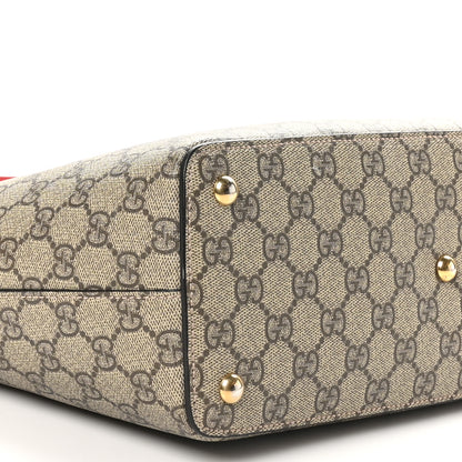 Gucci GG Supreme Monogram Medium Zippered Bucket Tote Beige Hibiscus Red New Rosette 9 of 11