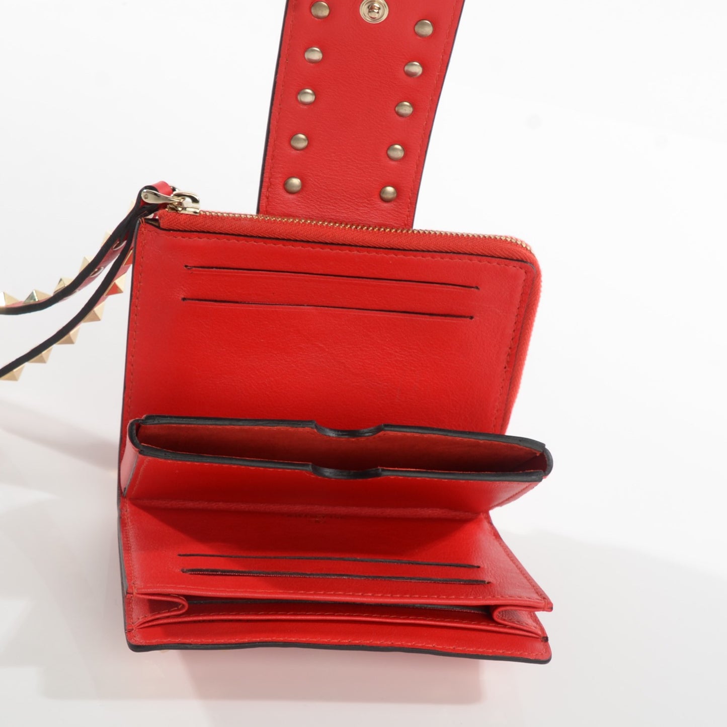 Calfskin Rockstud Wristlet Wallet Phone Case Deep Orange