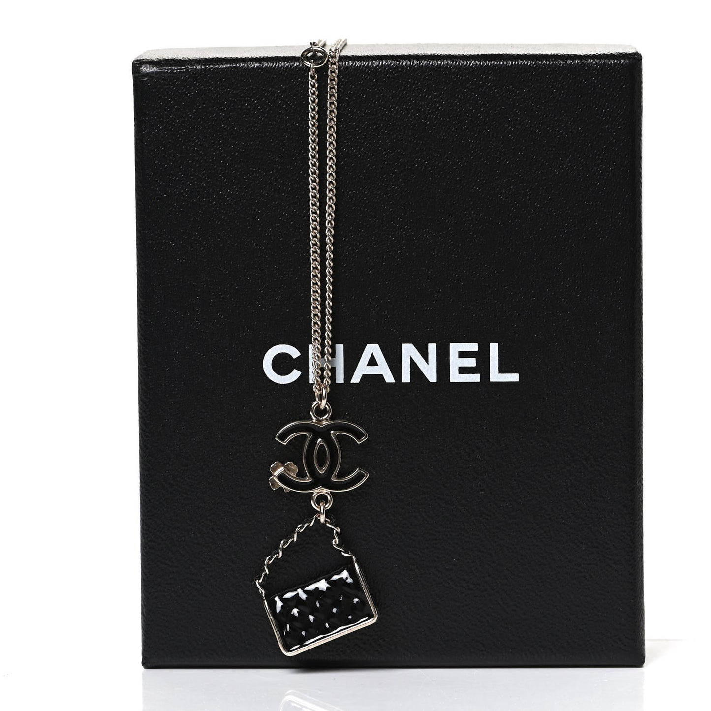 Enamel Charming Chic Classic Flap CC Charm Necklace Black